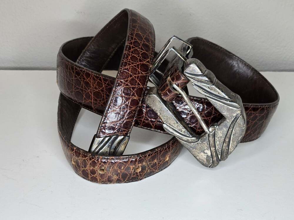 Vicenza Sterling Silver Crocodile Embossed Leather Western Belt